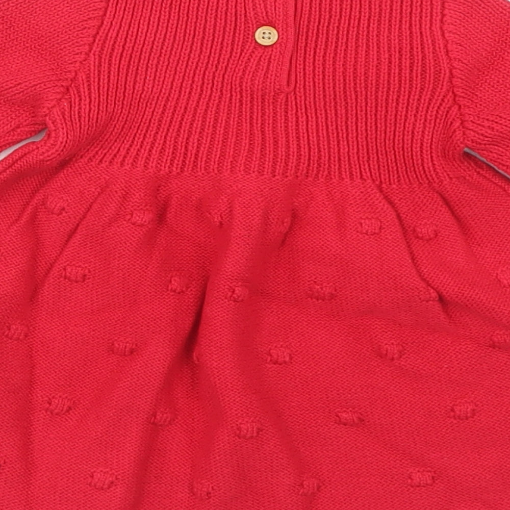 George Girls Red  Cotton Fit & Flare  Size 0-3 Months  Crew Neck Button
