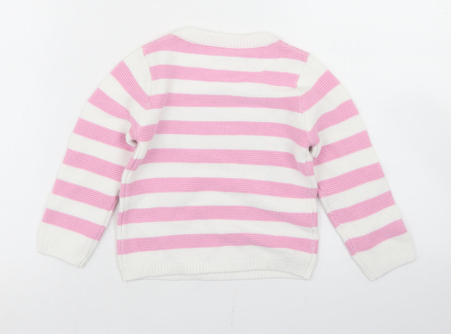 Dunnes Stores Girls Pink Striped Cotton Pullover Jumper Size 18-24 Months   - Rainbow