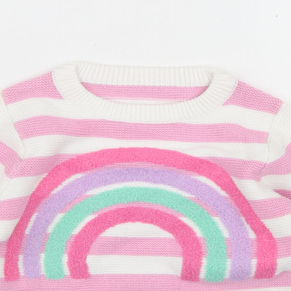Dunnes Stores Girls Pink Striped Cotton Pullover Jumper Size 18-24 Months   - Rainbow