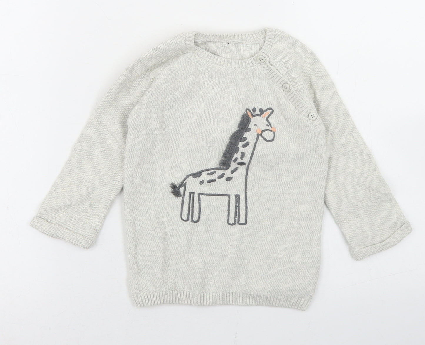 George Girls Grey  Cotton Pullover Jumper Size 18-24 Months  Button - Giraffe