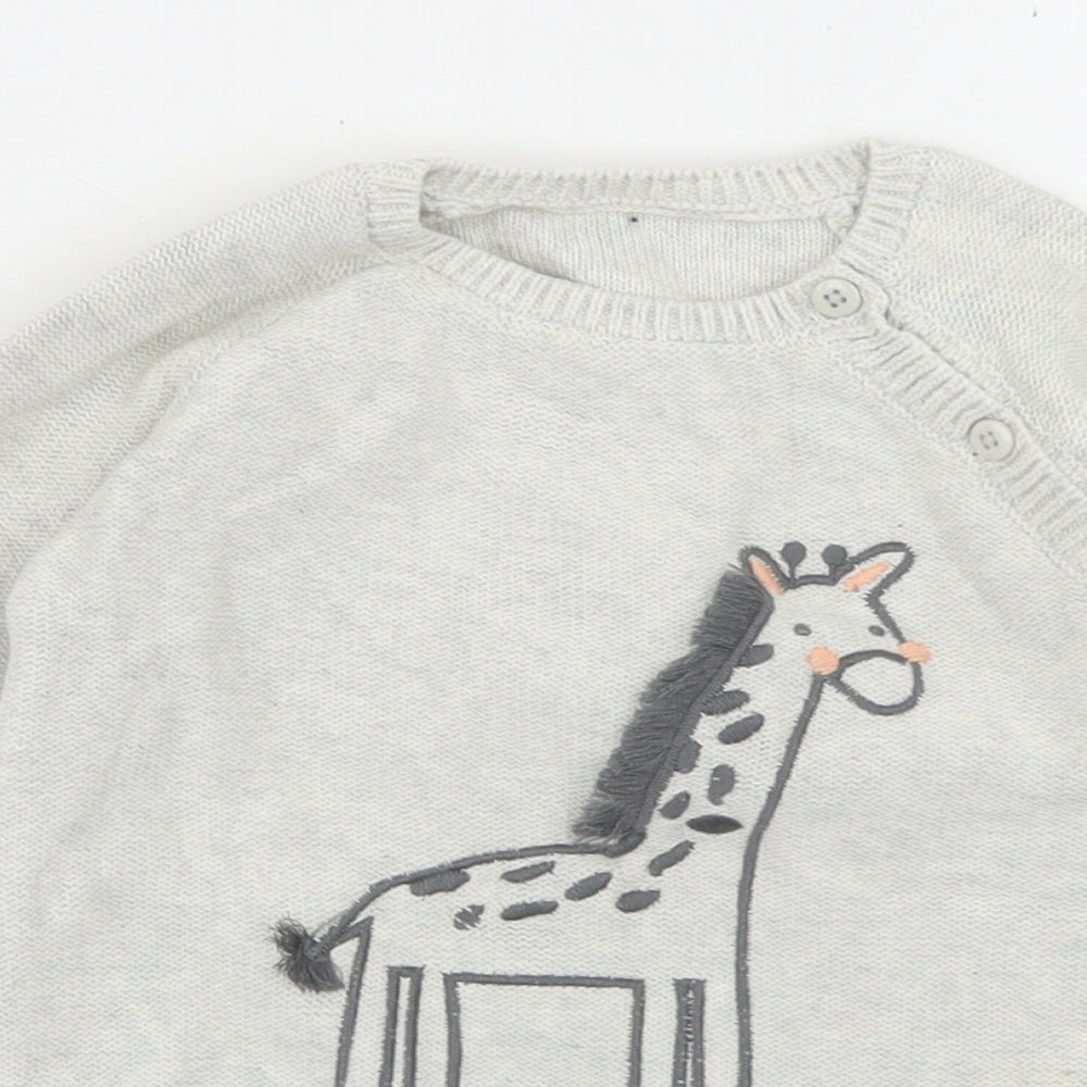 George Girls Grey  Cotton Pullover Jumper Size 18-24 Months  Button - Giraffe