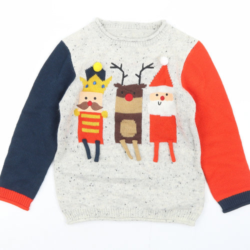 George Boys Multicoloured Round Neck Colourblock Acrylic Pullover Jumper Size 5-6 Years   - Christmas Jumper