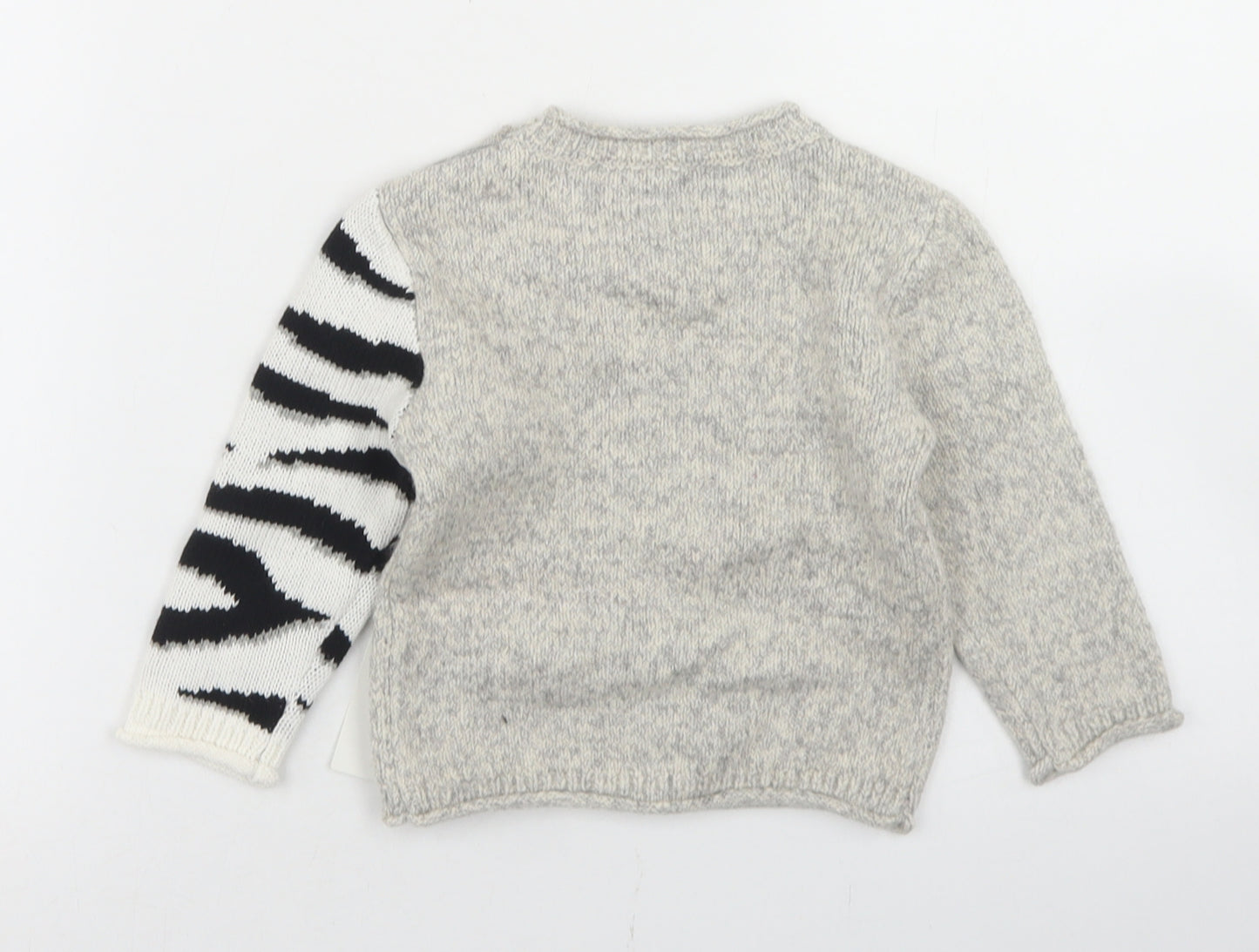 NEXT Boys Grey  Cotton Pullover Jumper Size 12-18 Months  Button - Zebra
