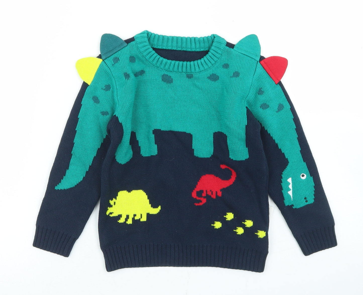 Nutmeg Boys Blue Crew Neck  Cotton Pullover Jumper Size 3-4 Years   - Dinosaurs