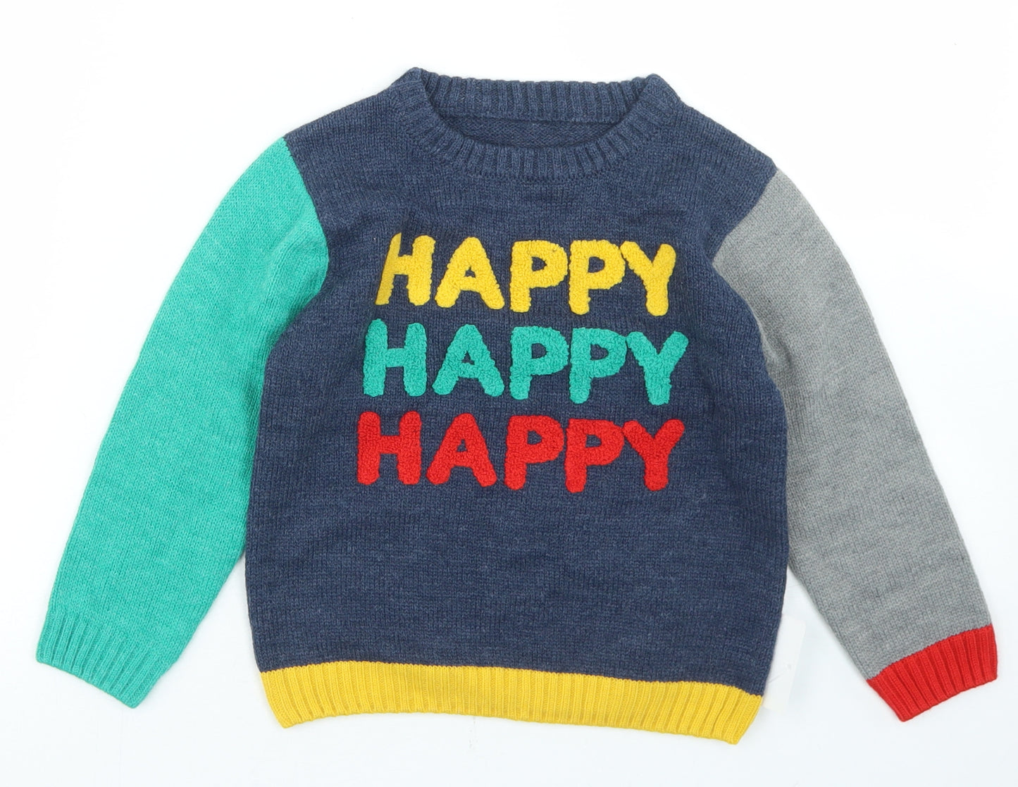 George Boys Multicoloured Crew Neck Colourblock Acrylic Pullover Jumper Size 3-4 Years   - Happy