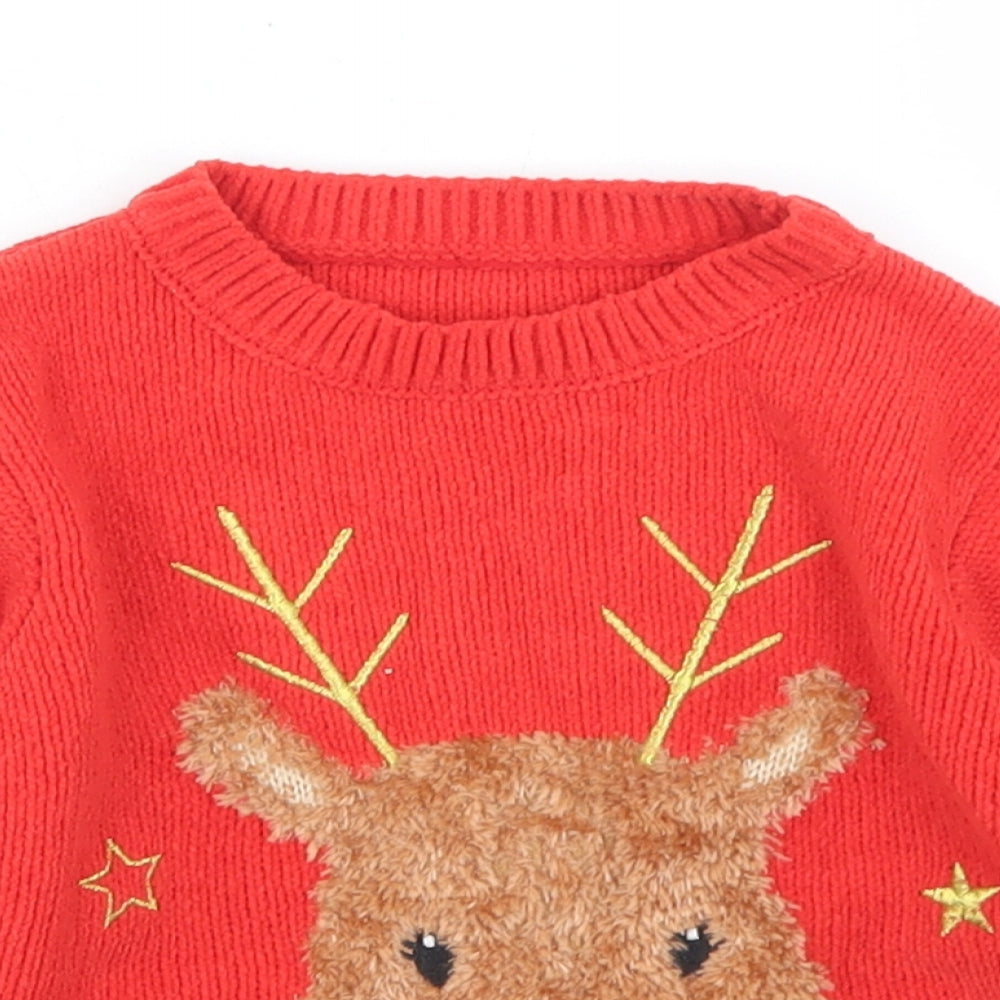 George Boys Red  Polyester Pullover Jumper Size 18-24 Months   - Christmas Reindeer, Chenille