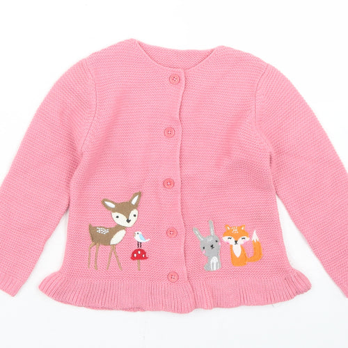 Dunnes Stores Girls Pink  Acrylic Cardigan Jumper Size 18-24 Months  Button - Woodland Creatures