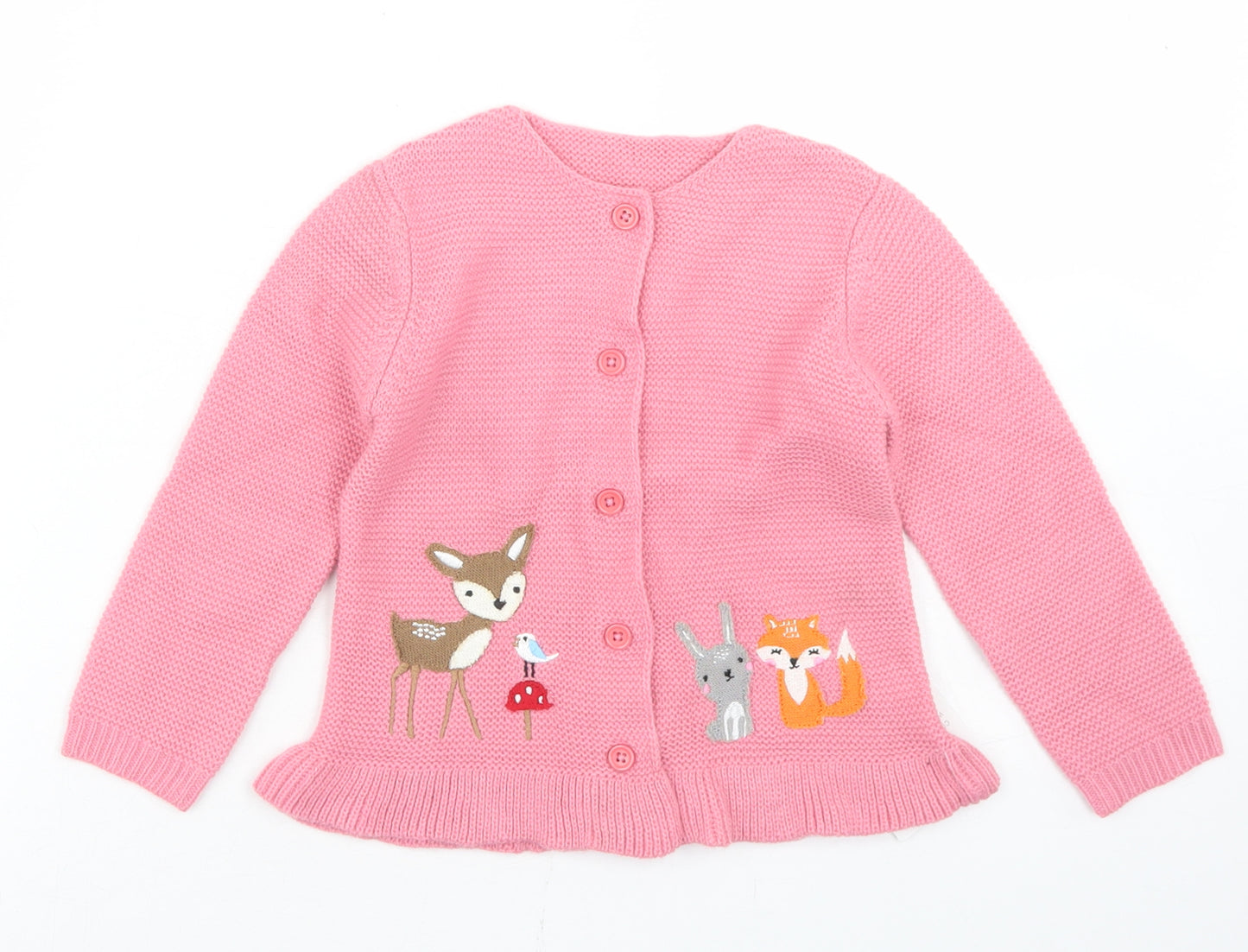 Dunnes Stores Girls Pink  Acrylic Cardigan Jumper Size 18-24 Months  Button - Woodland Creatures
