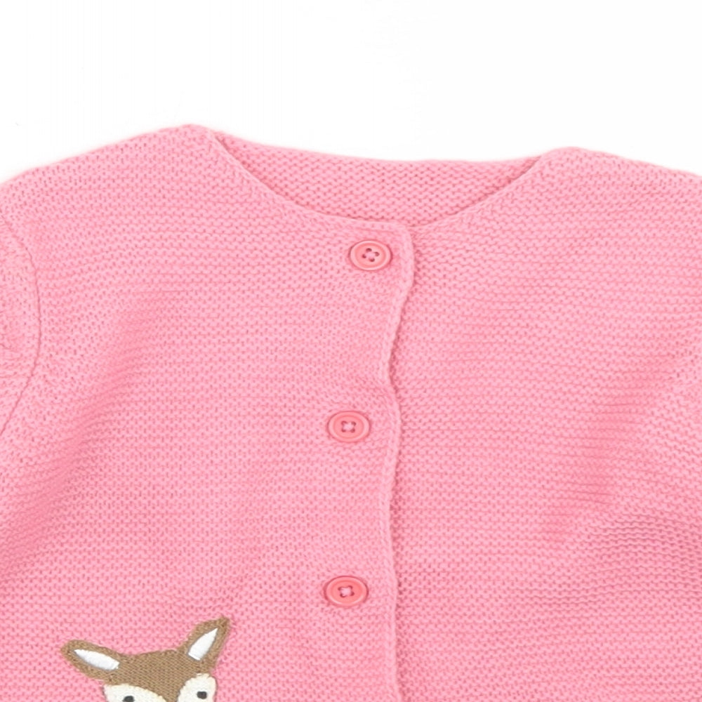 Dunnes Stores Girls Pink  Acrylic Cardigan Jumper Size 18-24 Months  Button - Woodland Creatures
