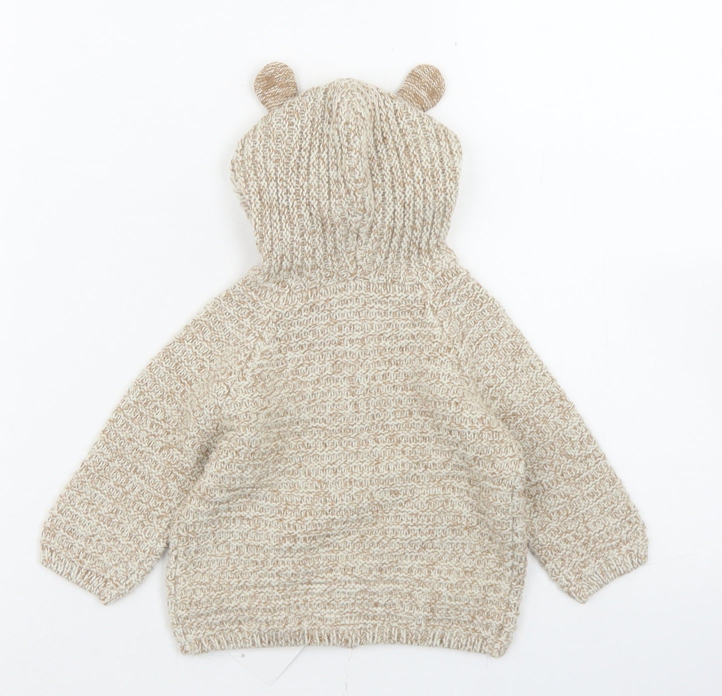 George Girls Beige  Acrylic Cardigan Jumper Size 0-3 Months  Button - Deer Pockets