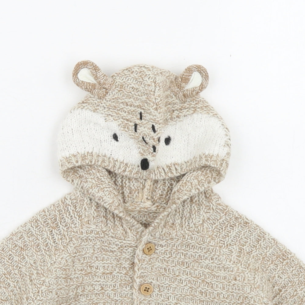 George Girls Beige  Acrylic Cardigan Jumper Size 0-3 Months  Button - Deer Pockets