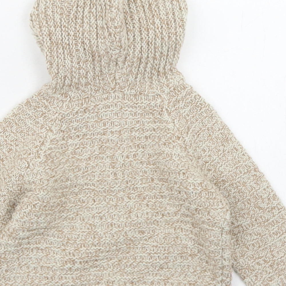 George Girls Beige  Acrylic Cardigan Jumper Size 0-3 Months  Button - Deer Pockets
