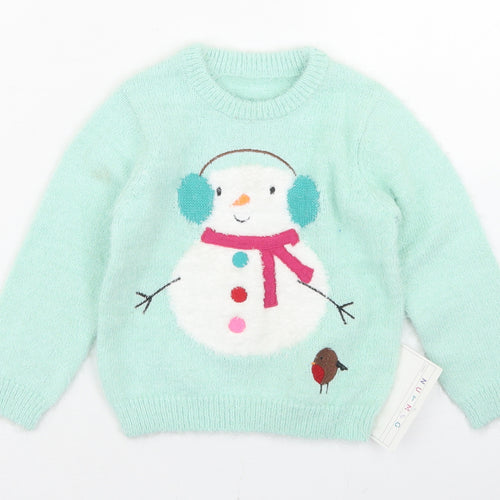Nutmeg Girls Blue  Polyester Pullover Jumper Size 18-24 Months   - Snowman Christmas