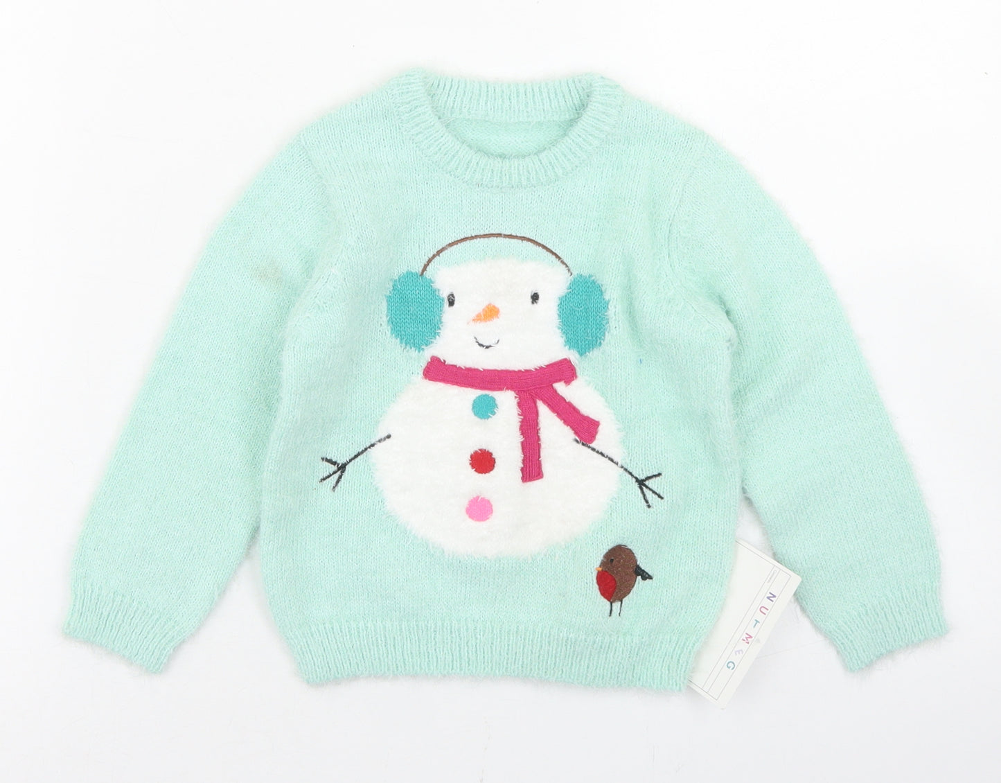 Nutmeg Girls Blue  Polyester Pullover Jumper Size 18-24 Months   - Snowman Christmas