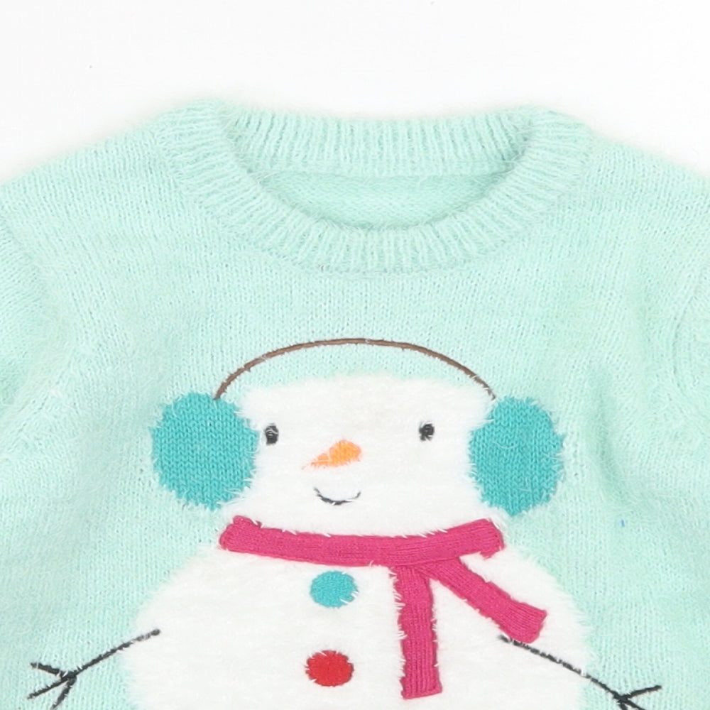 Nutmeg Girls Blue  Polyester Pullover Jumper Size 18-24 Months   - Snowman Christmas