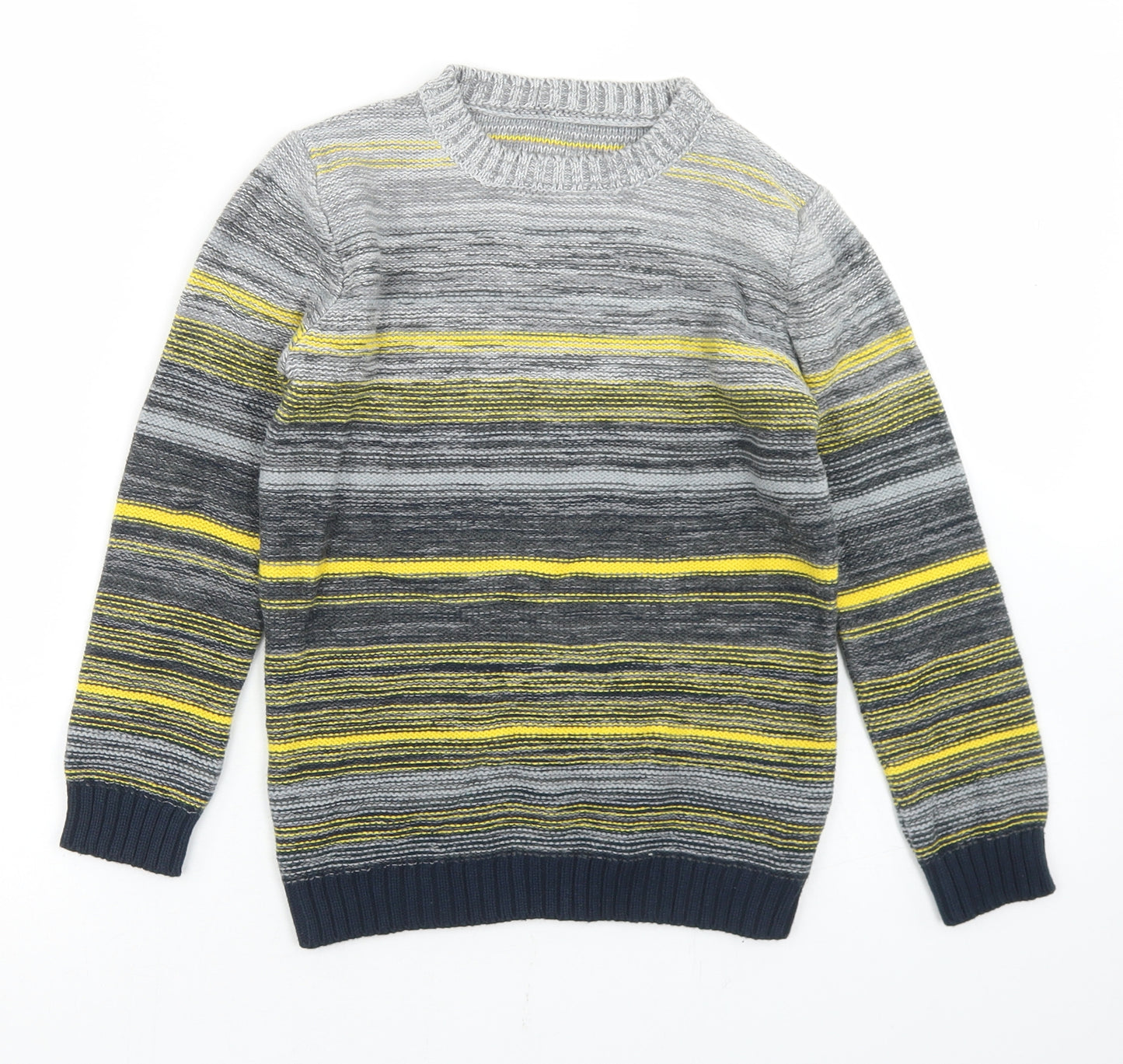 Nutmeg Boys Grey Crew Neck Striped Cotton Pullover Jumper Size 7-8 Years