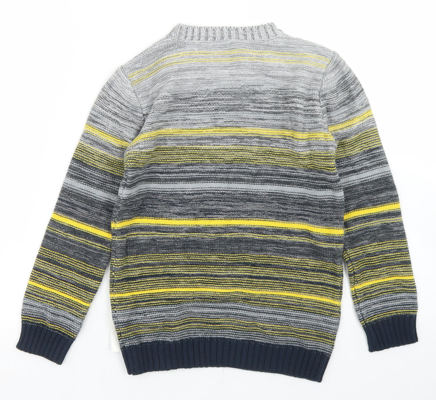 Nutmeg Boys Grey Crew Neck Striped Cotton Pullover Jumper Size 7-8 Years