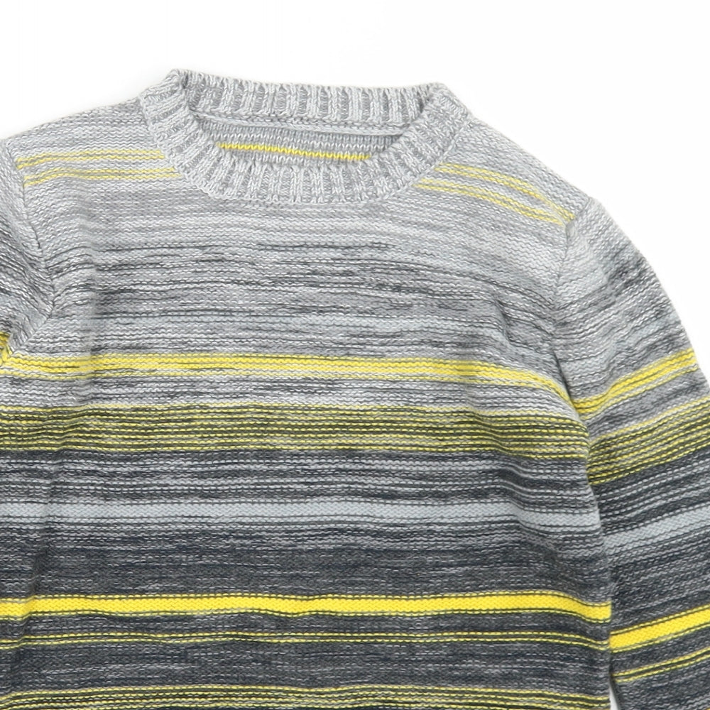 Nutmeg Boys Grey Crew Neck Striped Cotton Pullover Jumper Size 7-8 Years