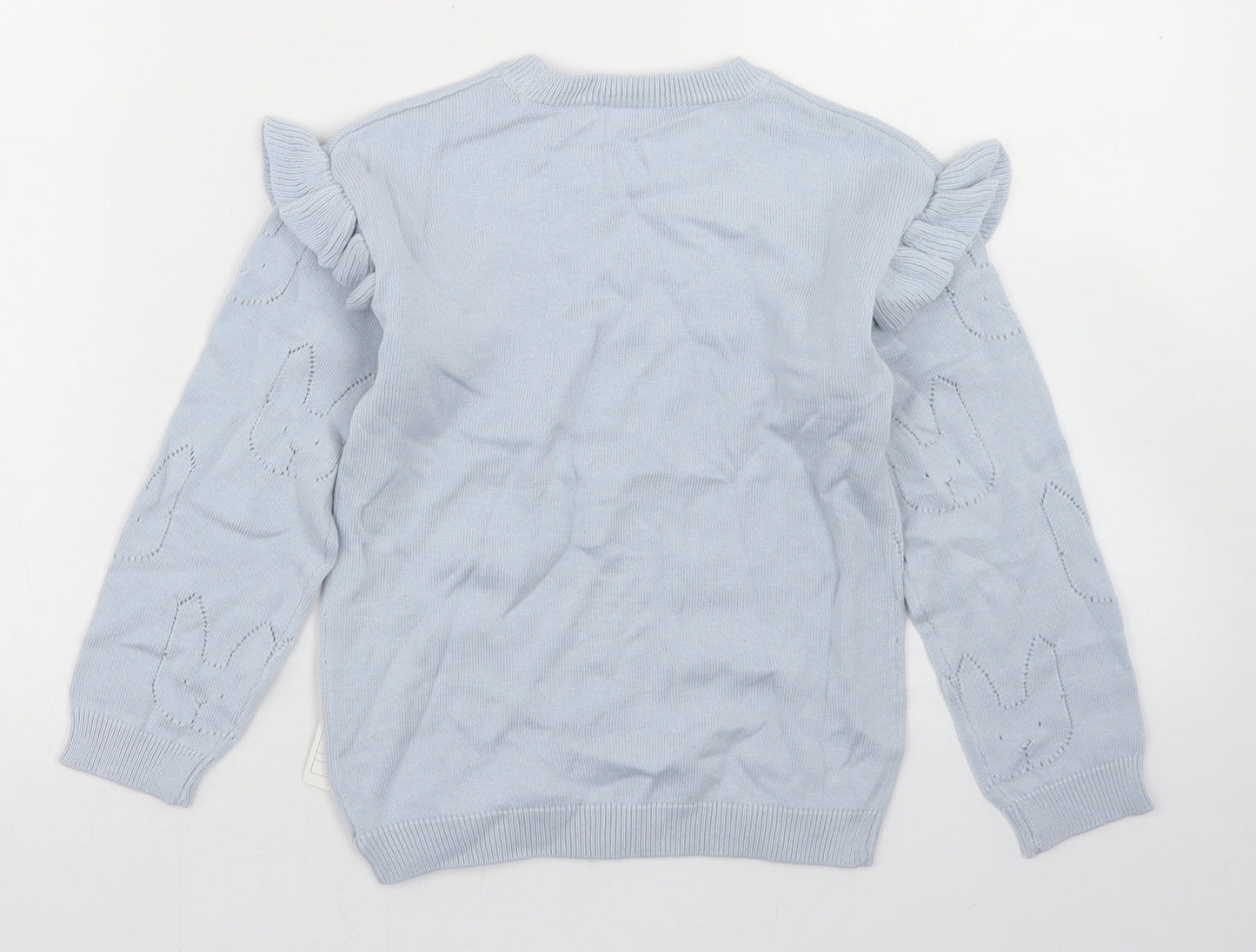 Nutmeg Girls Blue Crew Neck Geometric Cotton Pullover Jumper Size 5-6 Years   - rabbit
