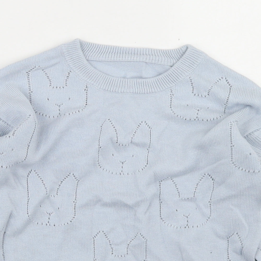 Nutmeg Girls Blue Crew Neck Geometric Cotton Pullover Jumper Size 5-6 Years   - rabbit