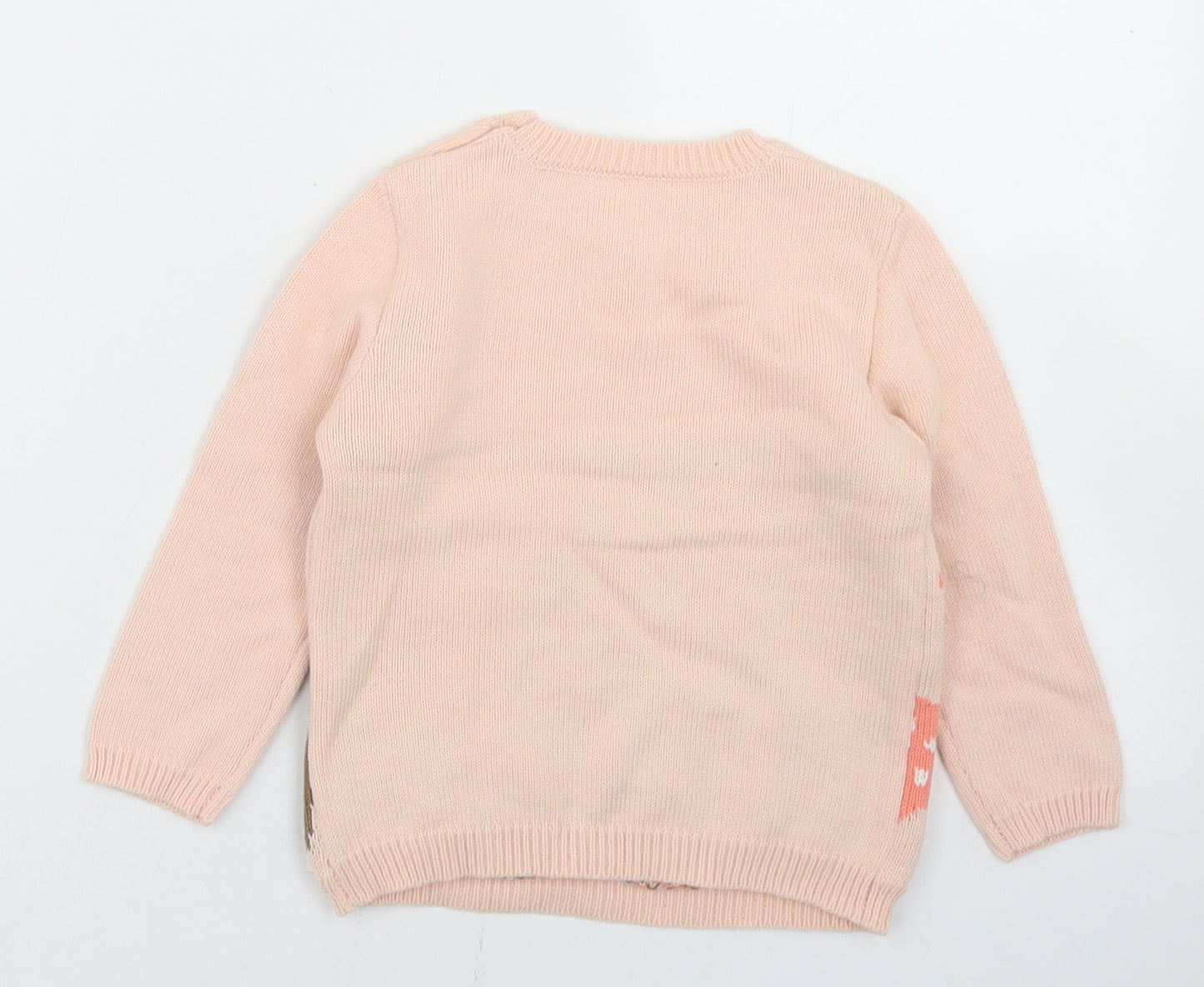 Dunnes Girls Pink  Cotton Pullover Jumper Size 18-24 Months  Button - Woodland Creatures