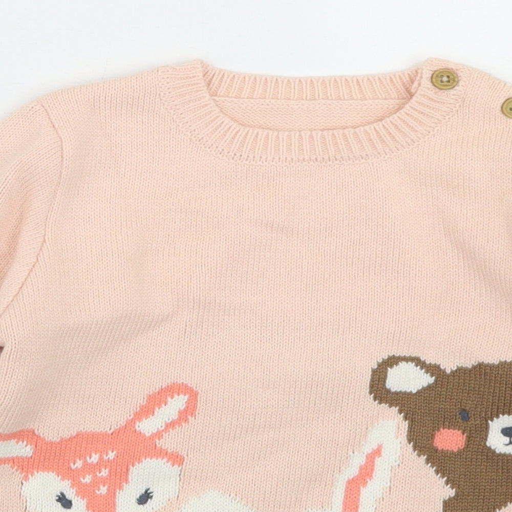 Dunnes Girls Pink  Cotton Pullover Jumper Size 18-24 Months  Button - Woodland Creatures