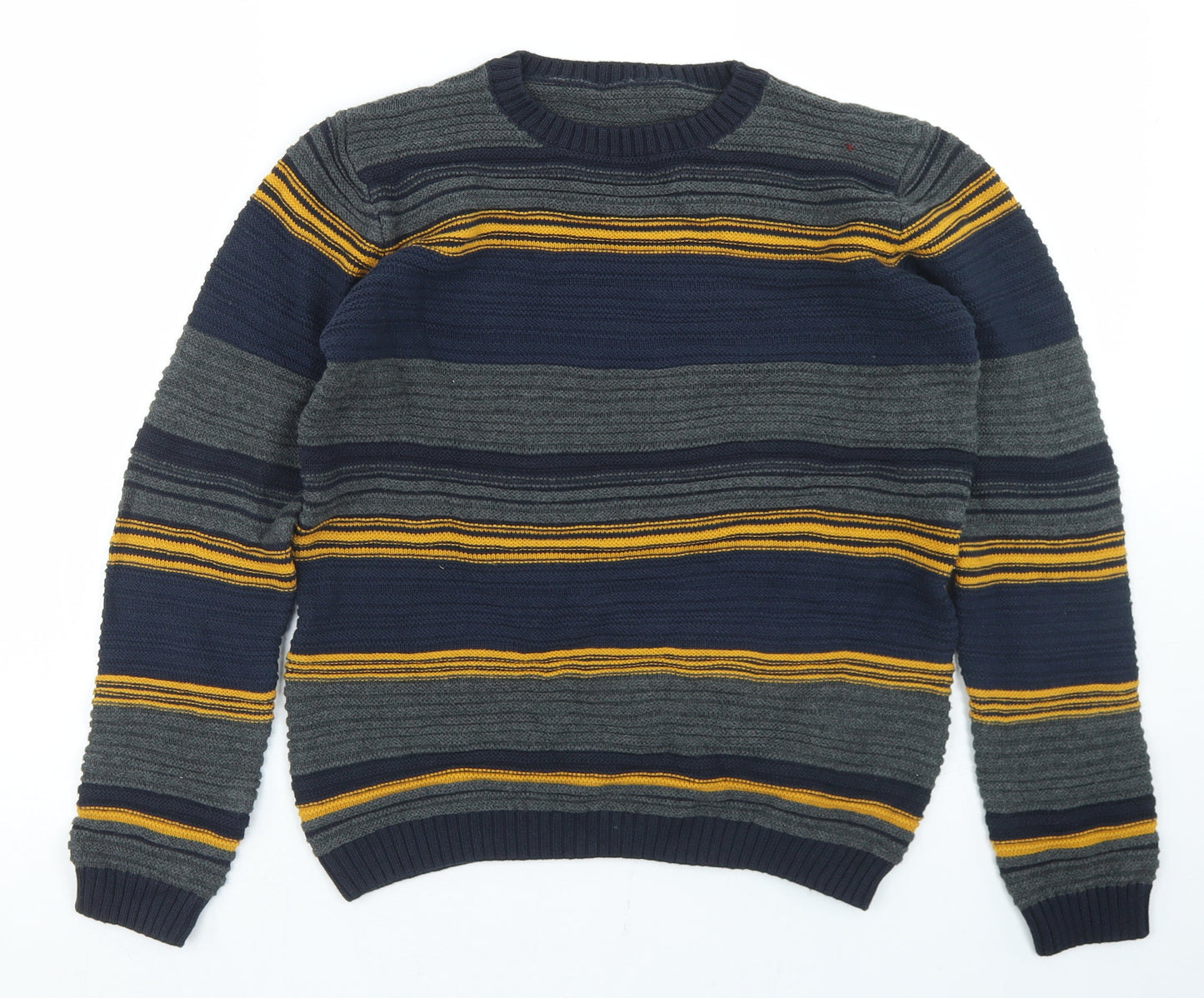 Nutmeg Boys Blue Crew Neck Striped Cotton Pullover Jumper Size 11-12 Years