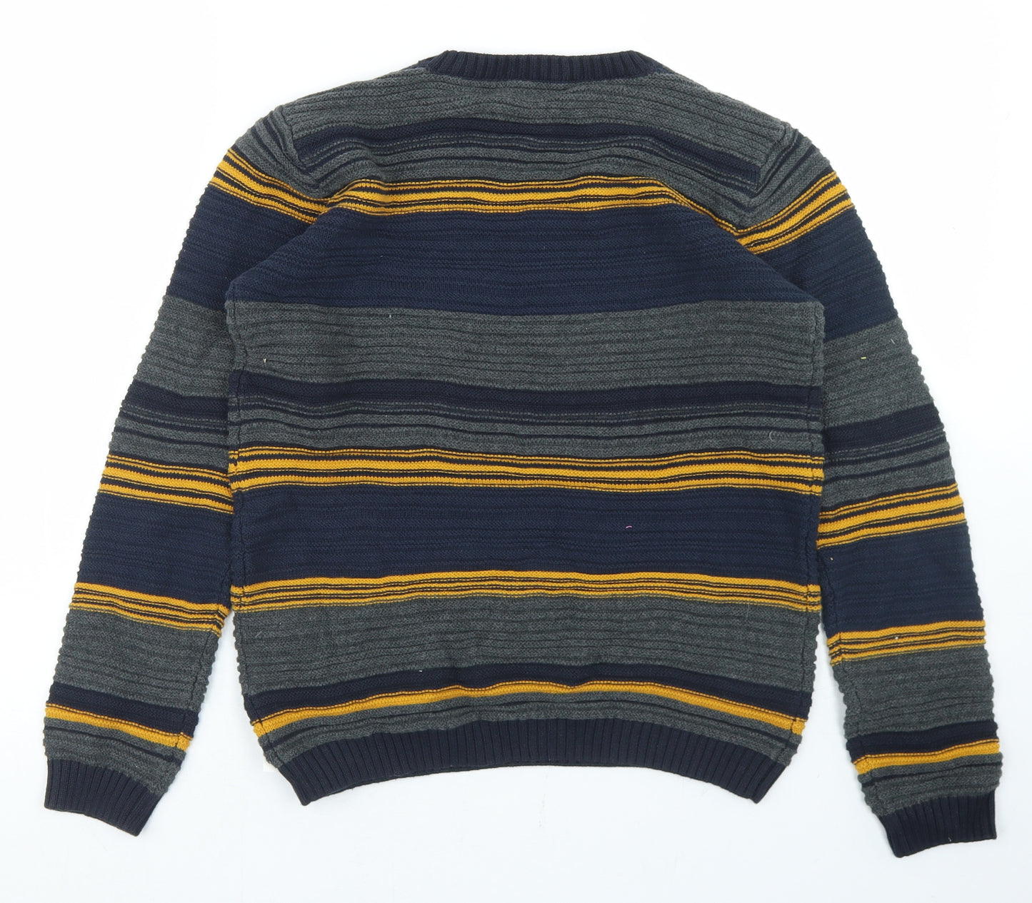 Nutmeg Boys Blue Crew Neck Striped Cotton Pullover Jumper Size 11-12 Years