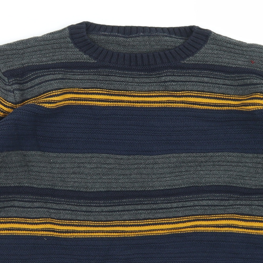 Nutmeg Boys Blue Crew Neck Striped Cotton Pullover Jumper Size 11-12 Years