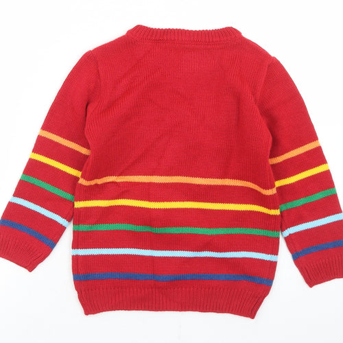Nutmeg Boys Red Crew Neck Striped Acrylic Pullover Jumper Size 3-4 Years   - Dinosaur Christmas Tree