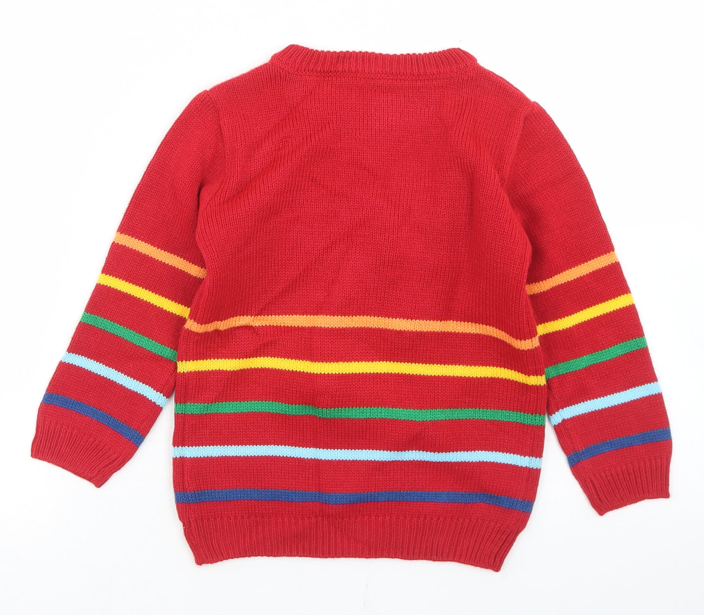 Nutmeg Boys Red Crew Neck Striped Acrylic Pullover Jumper Size 3-4 Years   - Dinosaur Christmas Tree