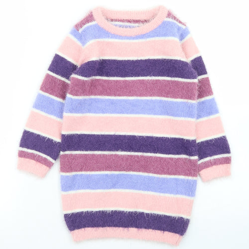 George Girls Pink Crew Neck Striped Polyester Tunic Jumper Size 3-4 Years
