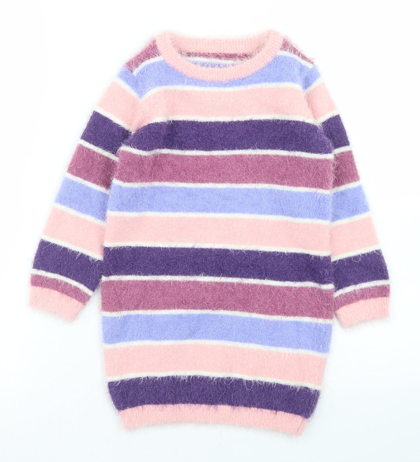 George Girls Pink Crew Neck Striped Polyester Tunic Jumper Size 3-4 Years