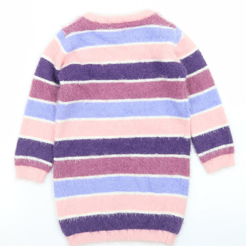 George Girls Pink Crew Neck Striped Polyester Tunic Jumper Size 3-4 Years