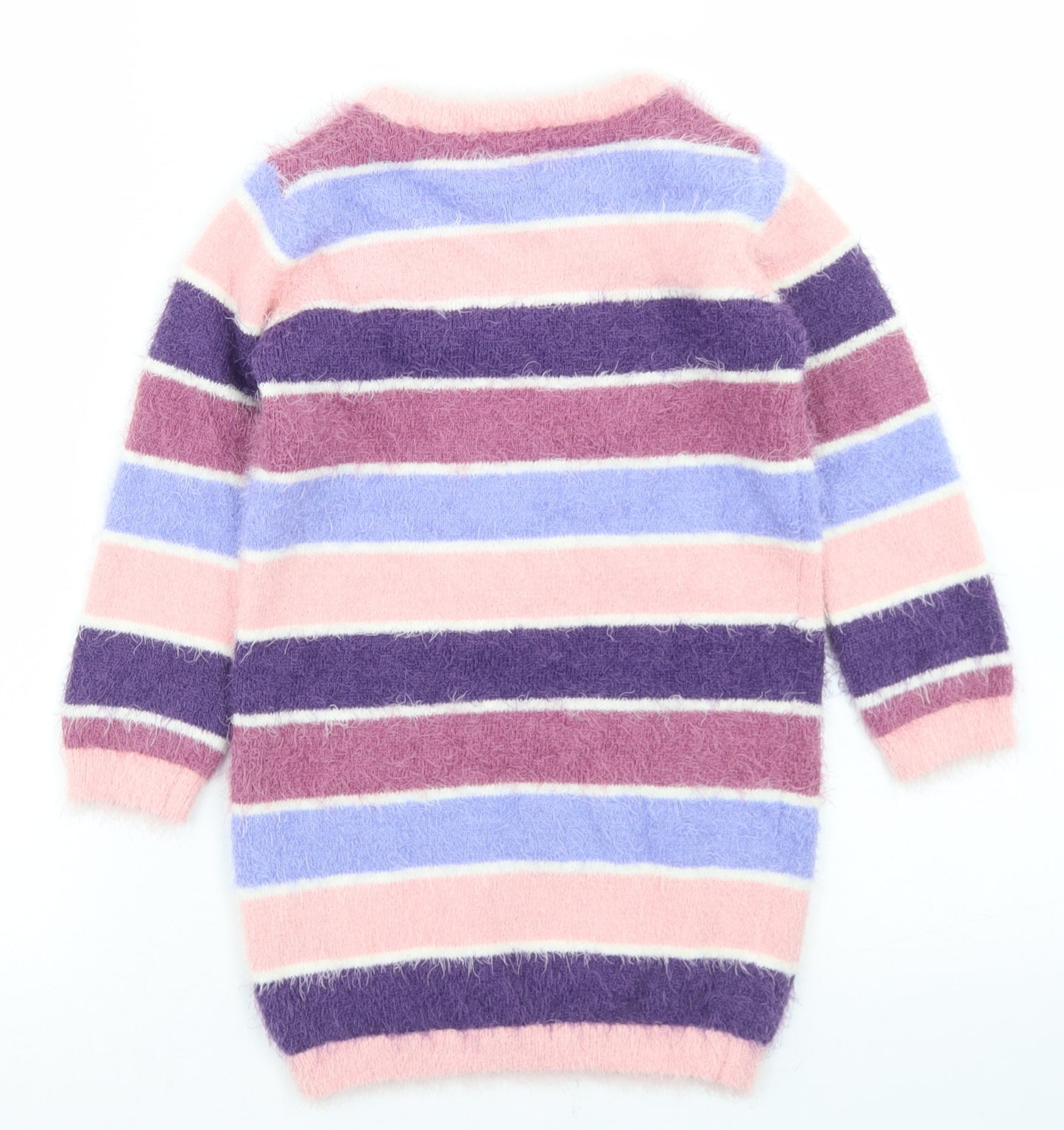 George Girls Pink Crew Neck Striped Polyester Tunic Jumper Size 3-4 Years
