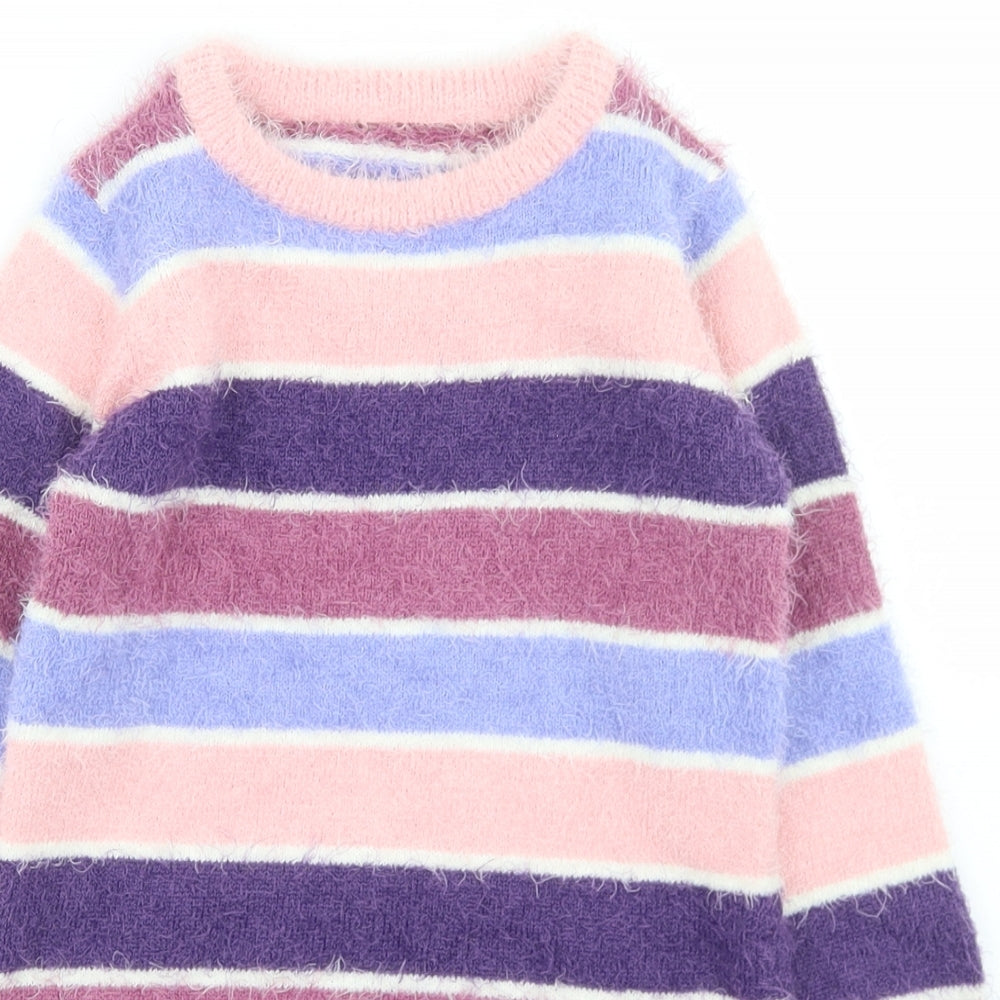 George Girls Pink Crew Neck Striped Polyester Tunic Jumper Size 3-4 Years