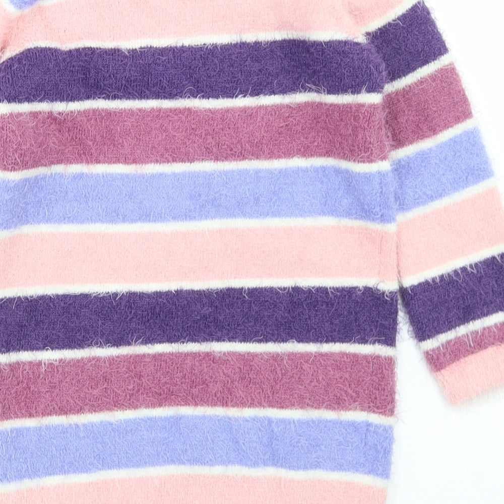 George Girls Pink Crew Neck Striped Polyester Tunic Jumper Size 3-4 Years