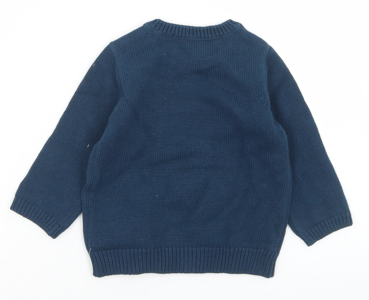 Preworn Boys Blue  Acrylic Pullover Jumper Size 3-6 Months  Button - Bear