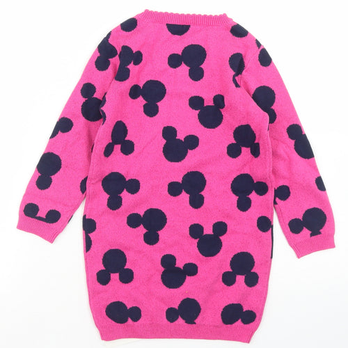 George Girls Pink Polka Dot Cotton Jumper Dress  Size 3-4 Years  Crew Neck  - Mickey Mouse