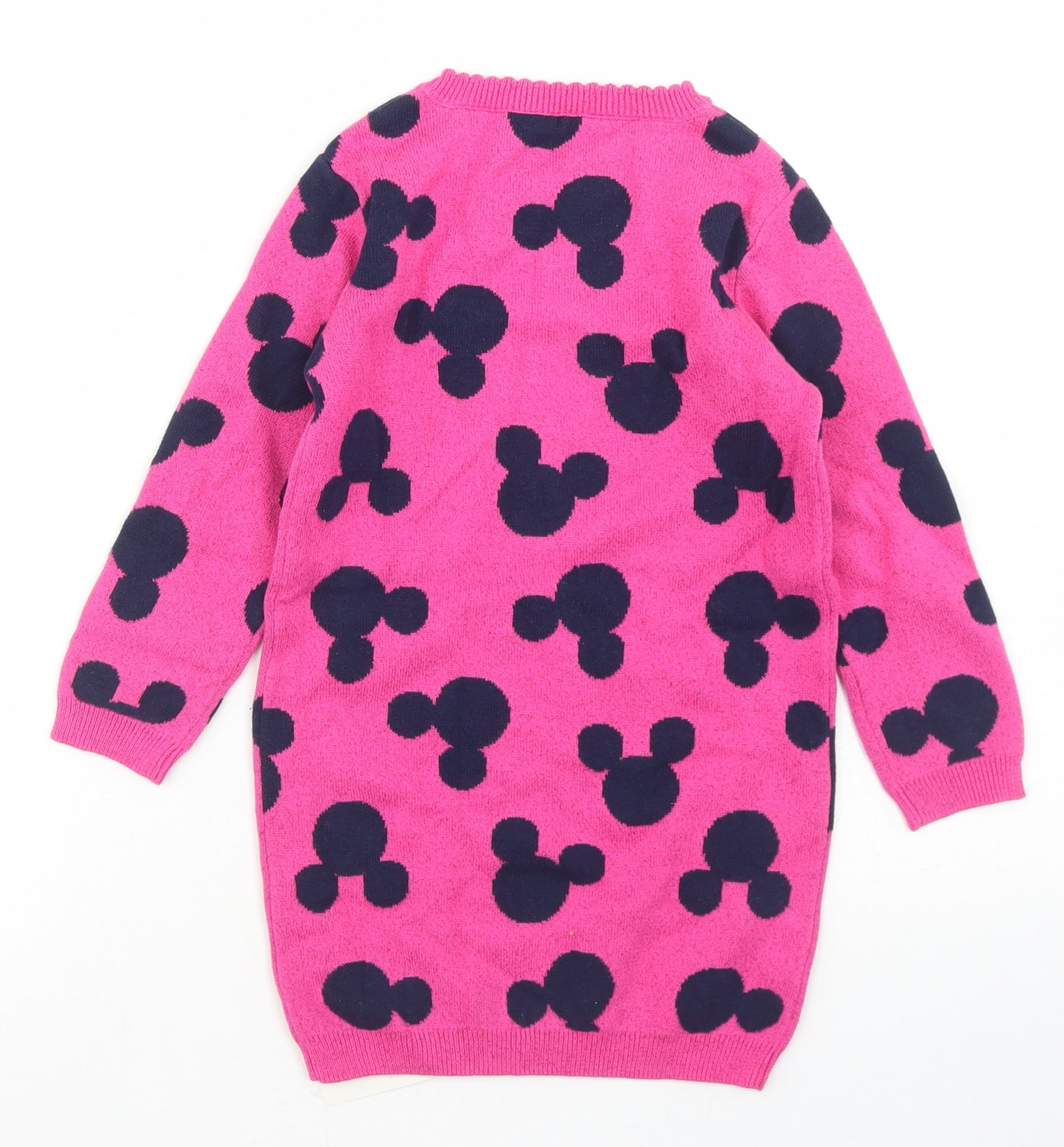 George Girls Pink Polka Dot Cotton Jumper Dress  Size 3-4 Years  Crew Neck  - Mickey Mouse