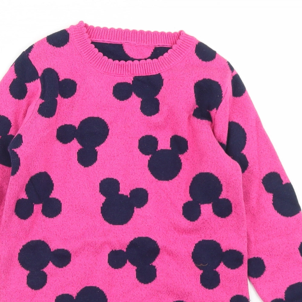 George Girls Pink Polka Dot Cotton Jumper Dress  Size 3-4 Years  Crew Neck  - Mickey Mouse