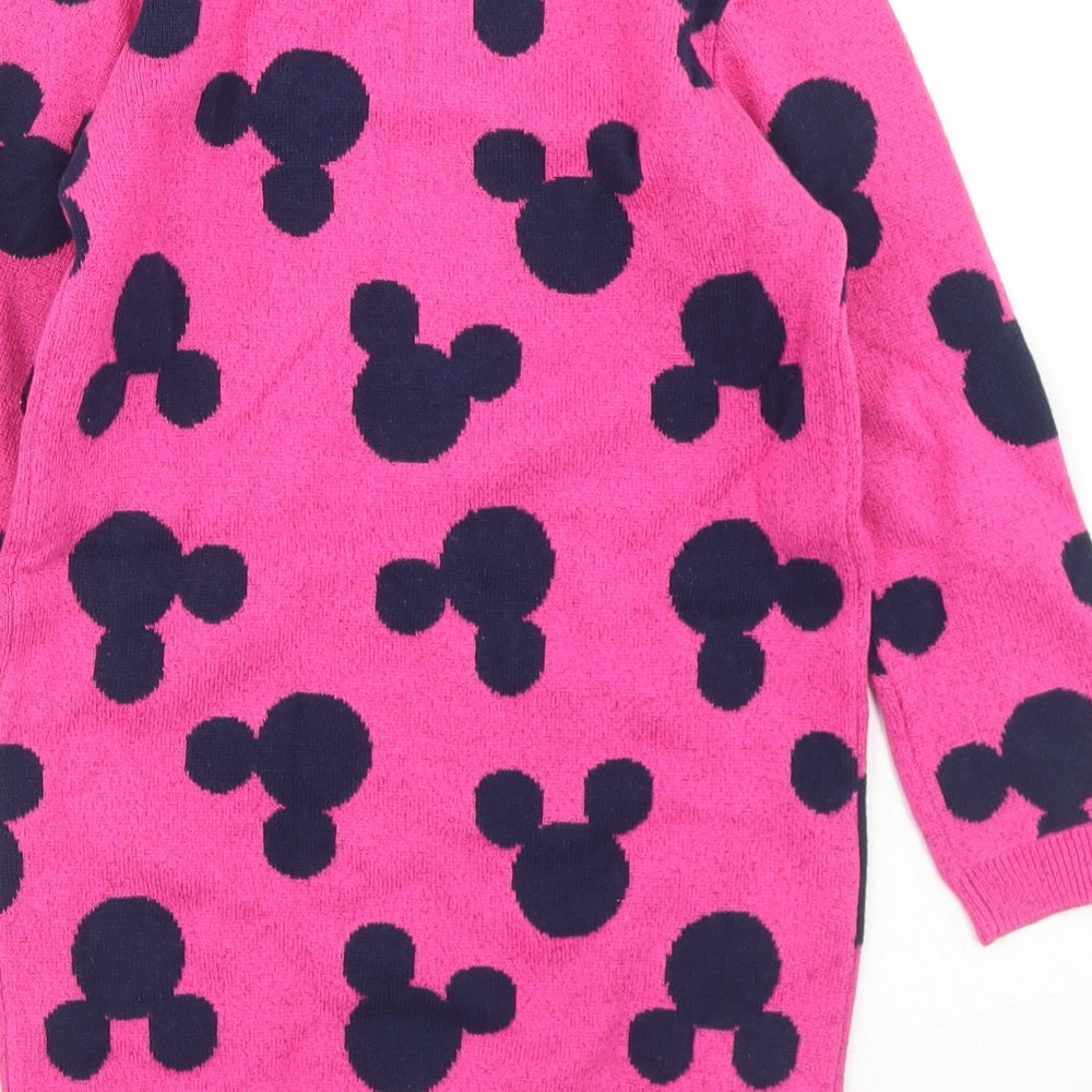 George Girls Pink Polka Dot Cotton Jumper Dress  Size 3-4 Years  Crew Neck  - Mickey Mouse