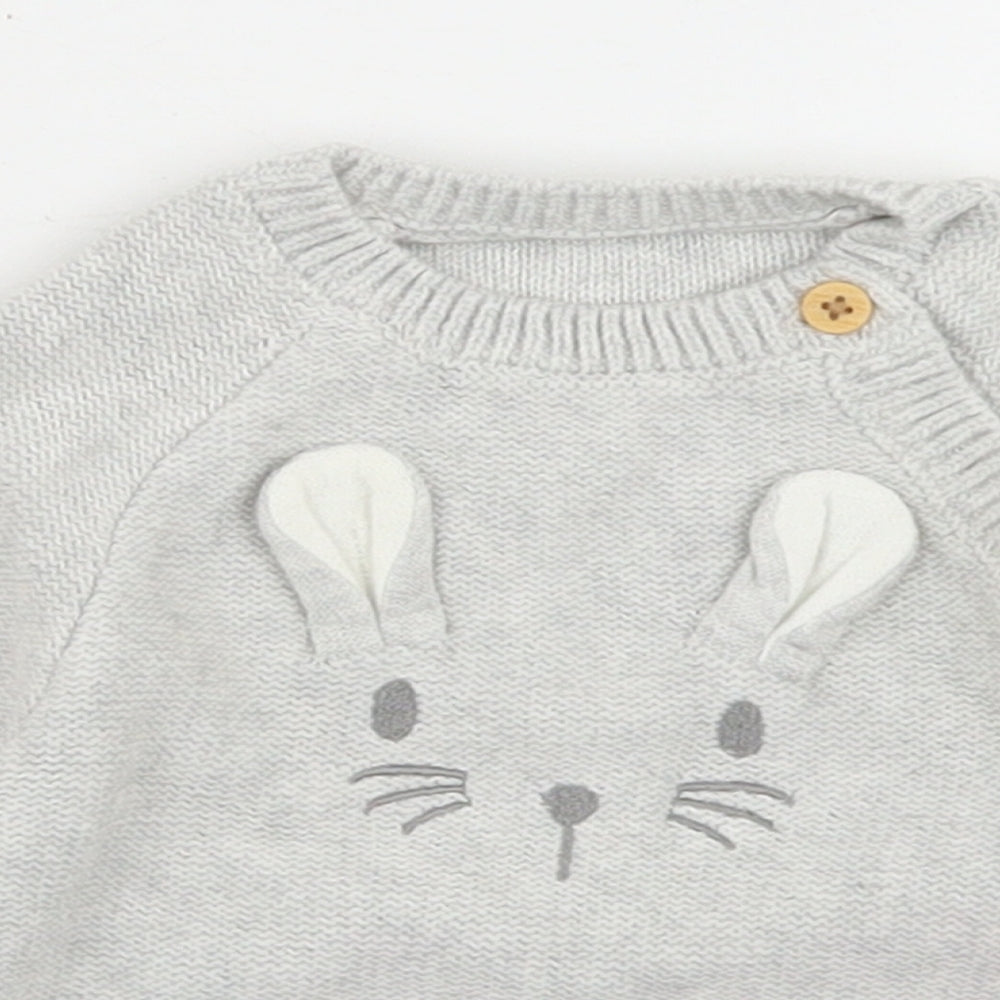George Girls Grey  Cotton Pullover Jumper Size 0-3 Months  Button - Mouse