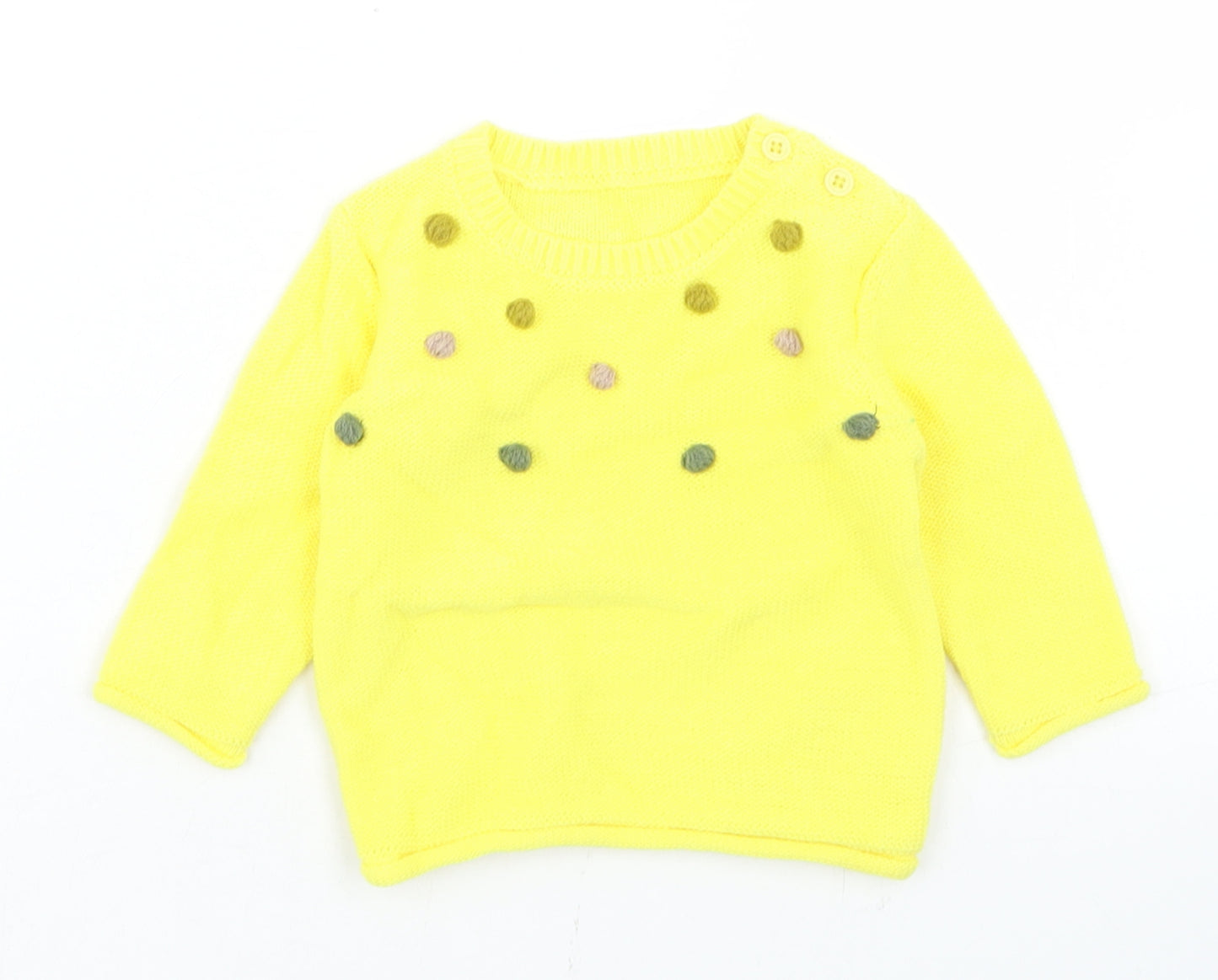 George Girls Yellow  Cotton Pullover Jumper Size 0-3 Months  Button