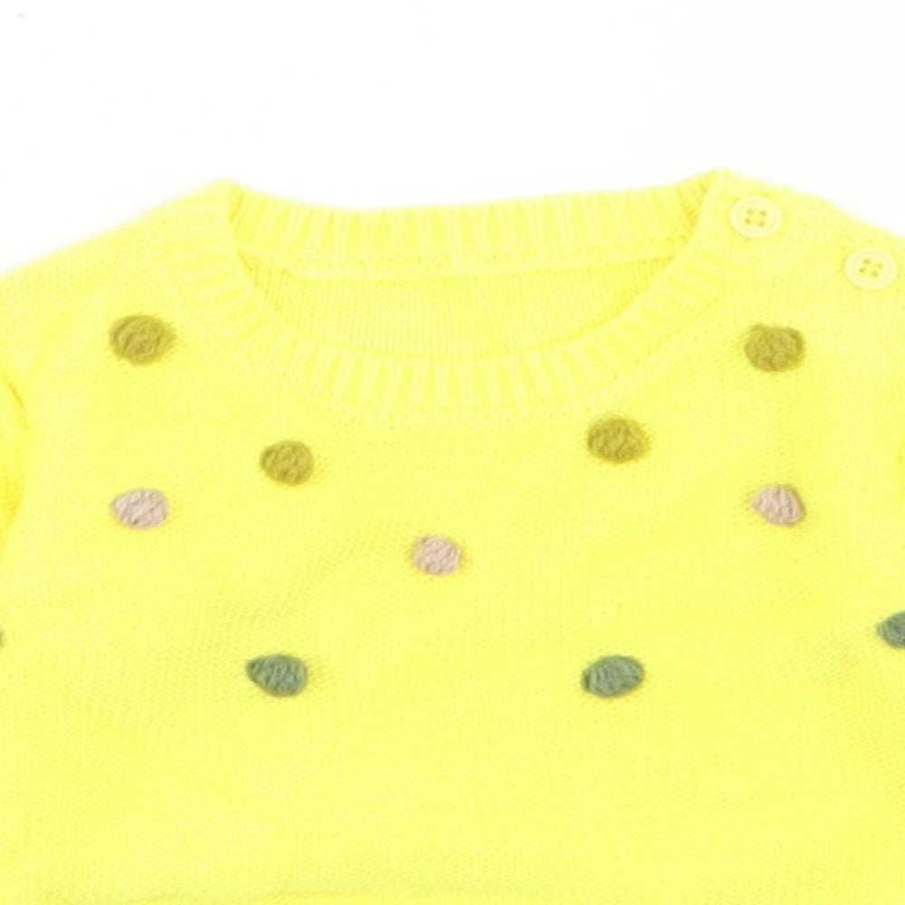 George Girls Yellow  Cotton Pullover Jumper Size 0-3 Months  Button