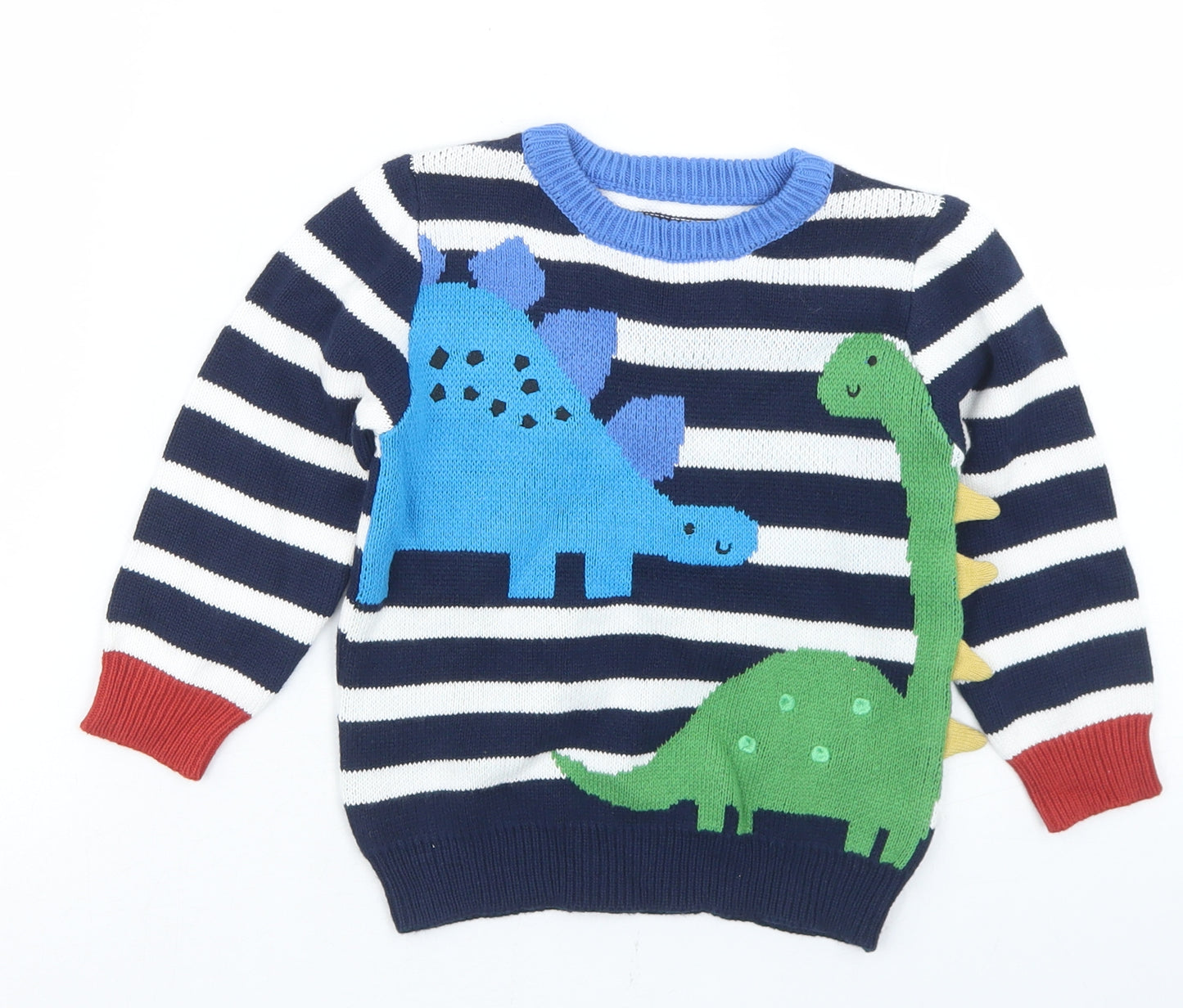 Dunnes Stores Boys Blue Striped Cotton Pullover Jumper Size 18-24 Months   - Dinosaurs