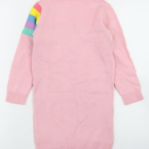 George Girls Pink  Acrylic Jumper Dress  Size 5-6 Years  Crew Neck  - rainbow
