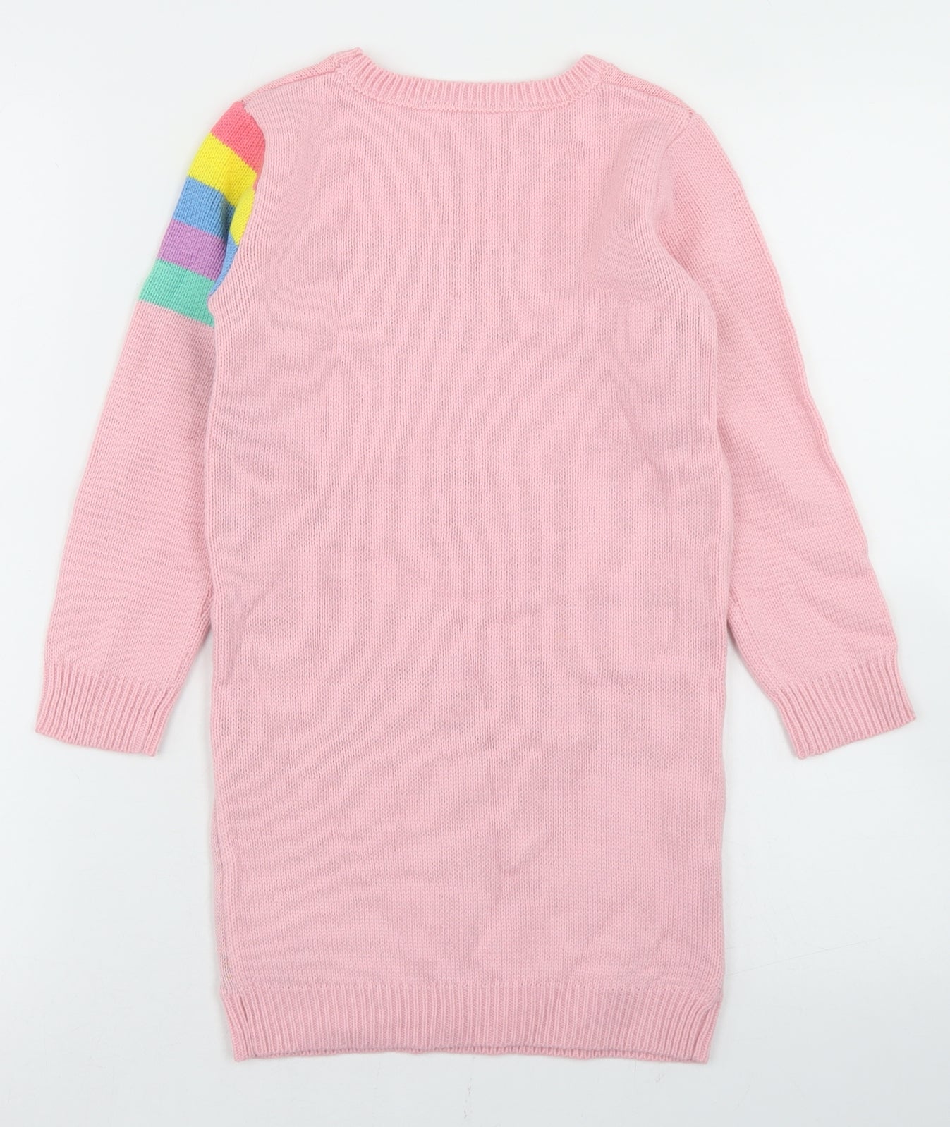 George Girls Pink  Acrylic Jumper Dress  Size 5-6 Years  Crew Neck  - rainbow