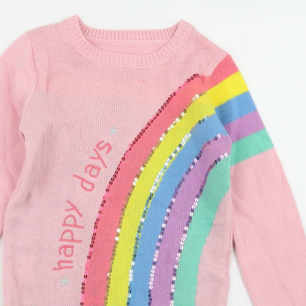 George Girls Pink  Acrylic Jumper Dress  Size 5-6 Years  Crew Neck  - rainbow