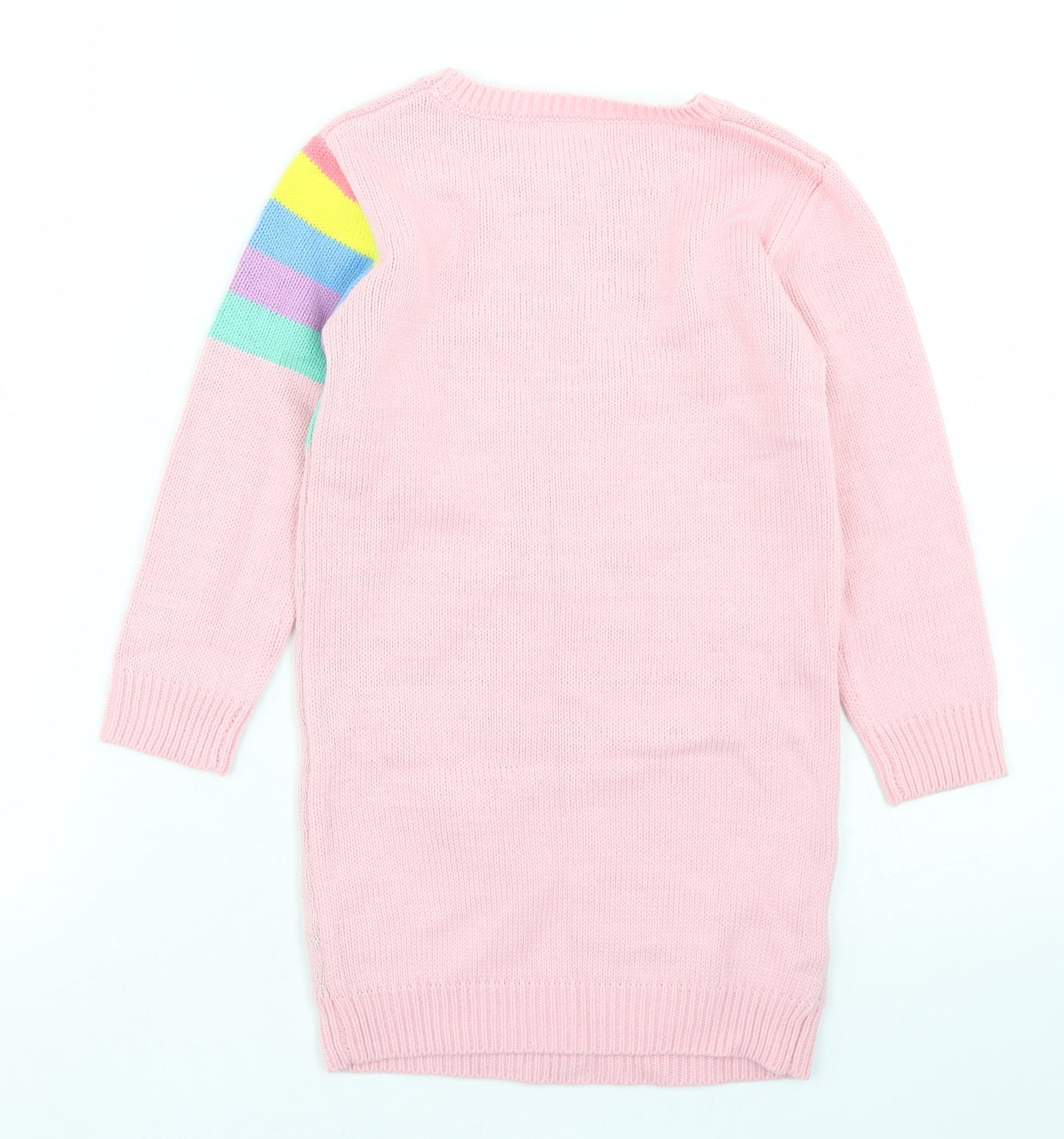 George Girls Pink  Acrylic Jumper Dress  Size 3-4 Years  Crew Neck  - Rainbow Print